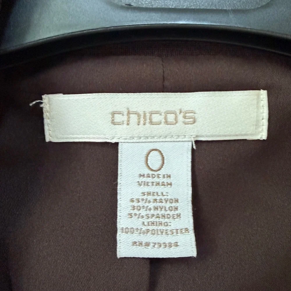 Chico's Women Brown Stretch Blazer‎ Jacket Size 0 S Professional Dark Academia